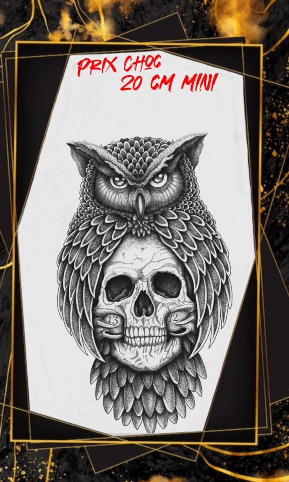 Flash original pointillisme nº18 — création main levée Black Chick Tattoo, dot work, à adopter au studio de Tours-en-Savoie